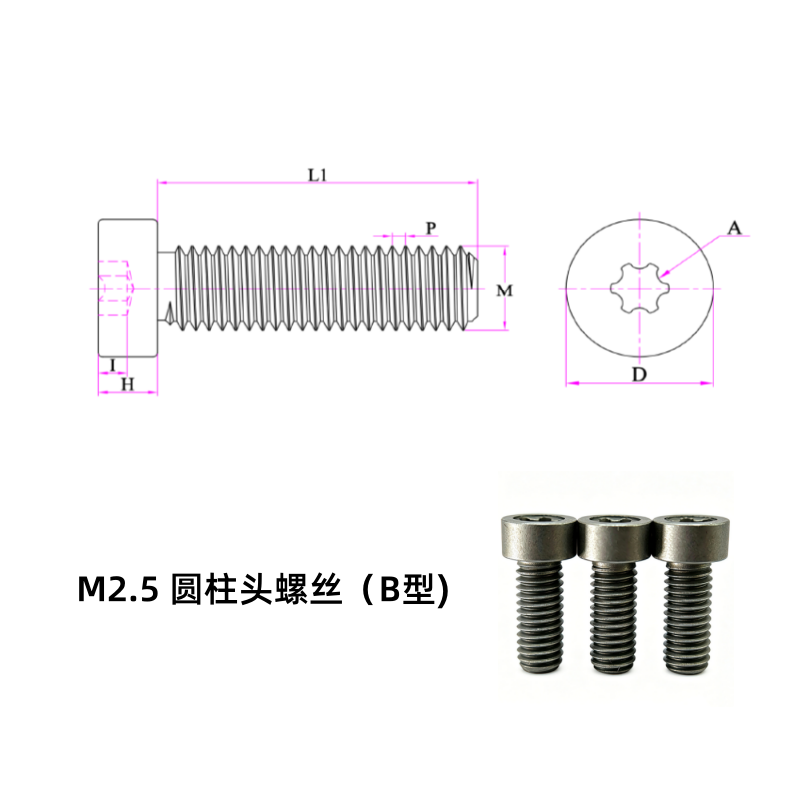 M2.5 Halbrundkopfschraube (Typ B)