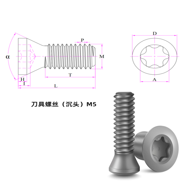 Countersunk Tooling Screw M5 (SCM435 alloy steel, class 12.9, plain as machined, Torx head, countersunk) — P/N 100118000223